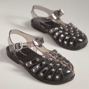 Intentionally Blank x Anthropologie Ellery Studded Jelly Sandals Grey Silver